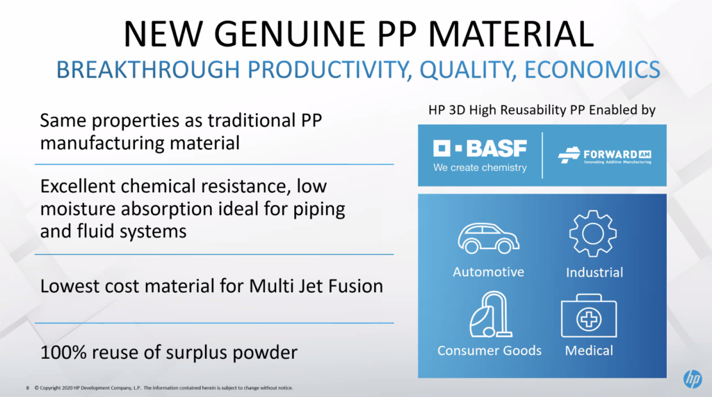 惠普推出用于MJF系统的新型3D打印材料：聚丙烯（PP）