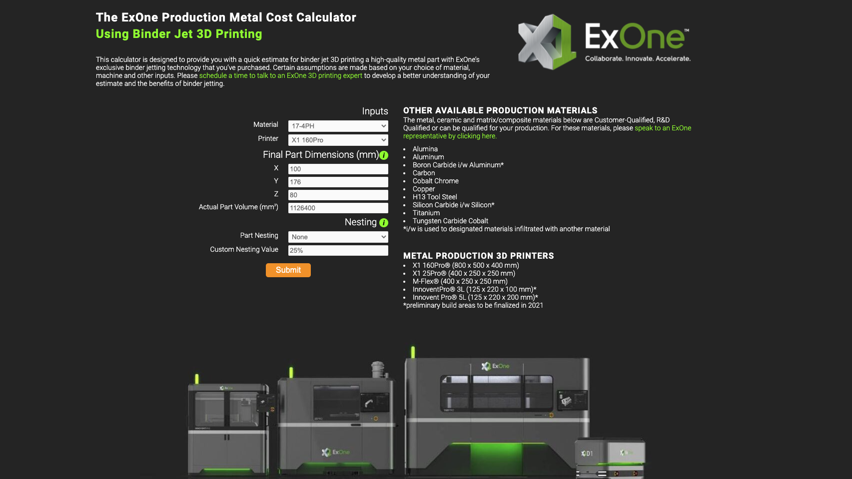 EXONE推出用于估算金属3D打印成本的在线计算器